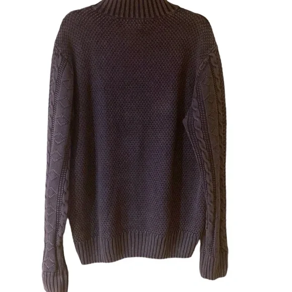 Carbon 2 Cobalt Mens Gray/Blue Linen/Cotton Cable Knit Fisherman Cardigan, XL